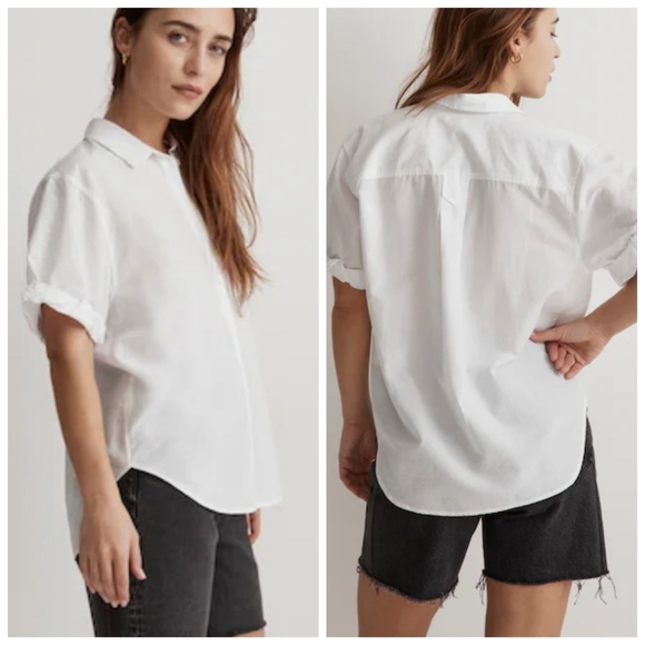 NWT Madewell Womens Small White Central Short Sleeve Button Down Shirt Top - Picture 1 of 10